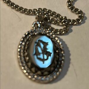 Vintage  Hamite Cameo Pendant with intaglio flower silver tone Necklace